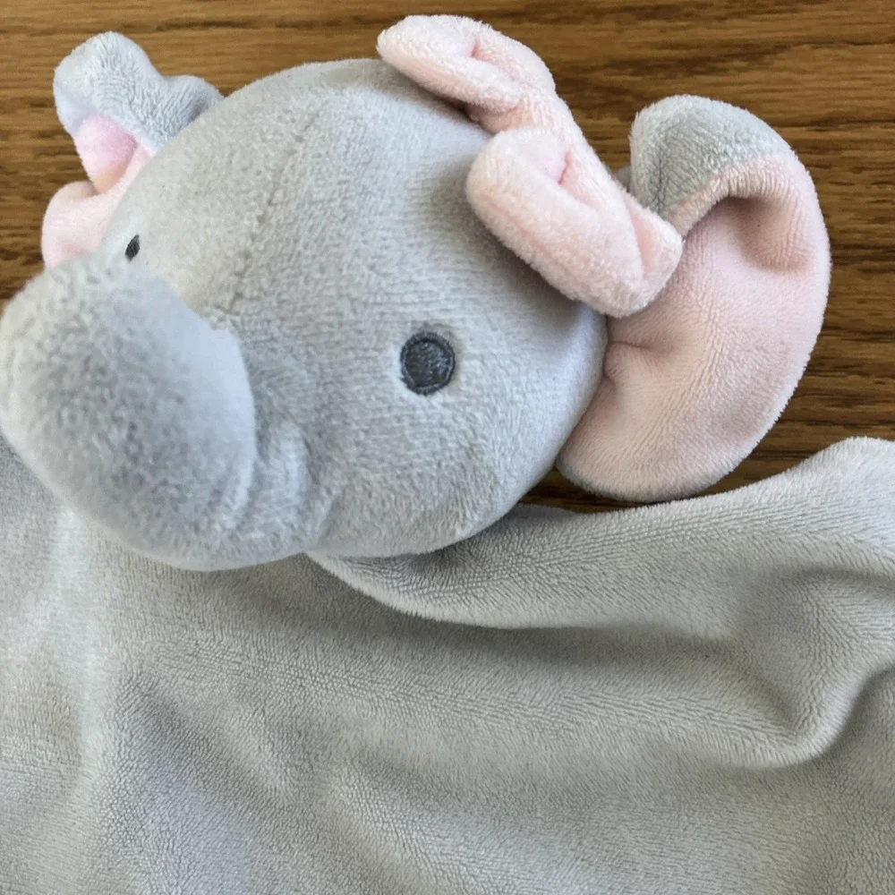 Dan Dee Elephant Gray Pink Rattle Baby Lovey Blanket‎ Knotted Corners 12